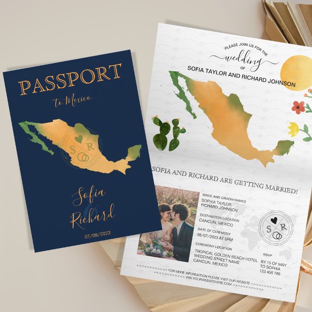 Wedding Destination Passport Mexiko Karte Wasserfa (Von Creator hochgeladen)