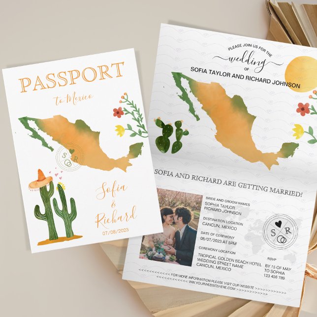 Wedding Destination Passport Mexiko Karte Wasserfa (Von Creator hochgeladen)