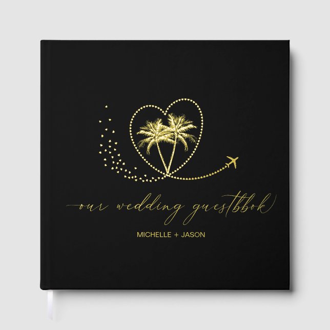 Wedding Destination Passport Palm Tree Vielen Dank Gästebuch (Vorderseite)