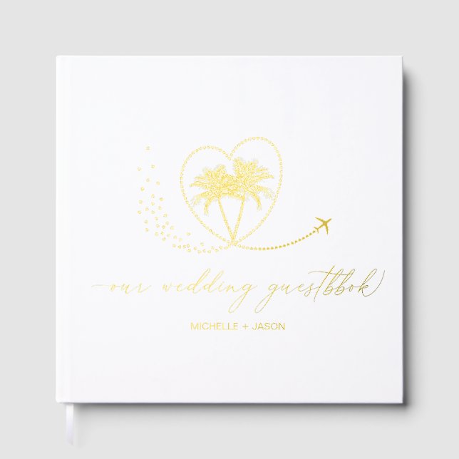 Wedding Destination Passport Palm Tree Vielen Dank Gästebuch (Vorderseite)