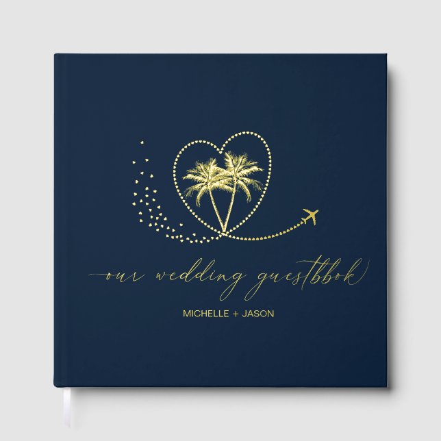 Wedding Destination Passport Palm Tree Vielen Dank Gästebuch (Vorderseite)