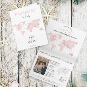 Wedding Destination Passport Rosa Marbella Einladung