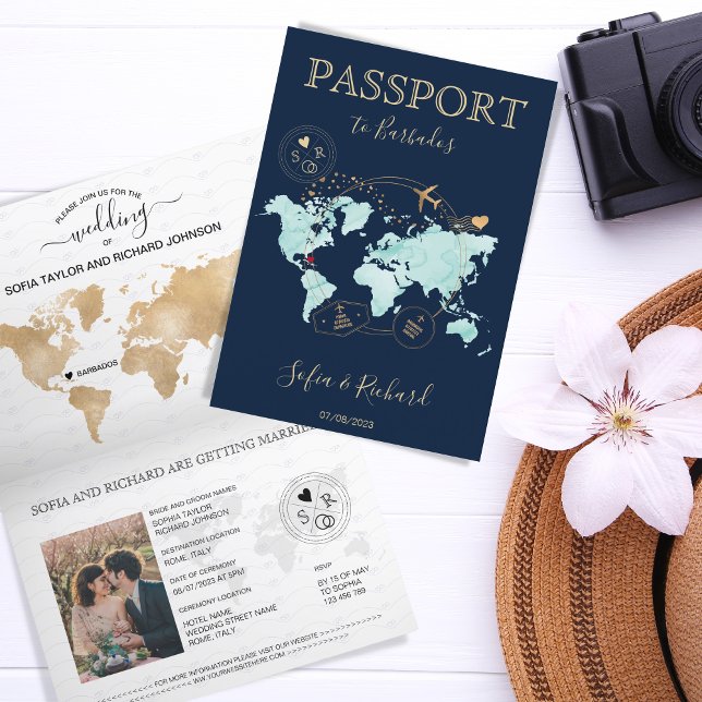 Wedding Destination Passport Weltkarte Barbados Einladung (Von Creator hochgeladen)
