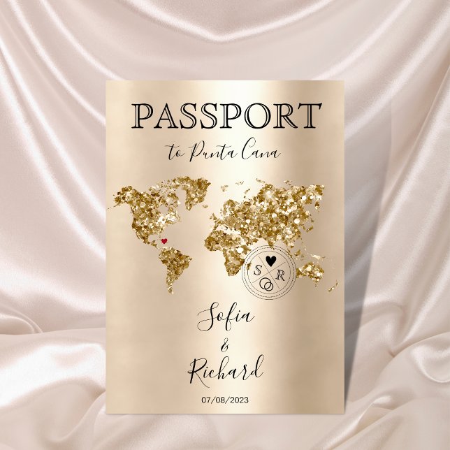 Wedding Destination Passport Weltkarte Dominikanis Einladung (Von Creator hochgeladen)