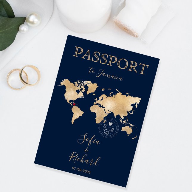 Wedding Destination Passport Weltkarte JAMAICA Einladung (Von Creator hochgeladen)