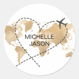Wedding Destination Passport Weltkarte Vielen Dank Runder Aufkleber
