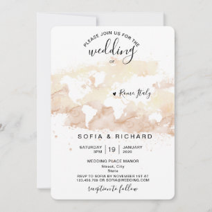 Wedding Destination Watercolor - Weltkarte Herzlic Einladung