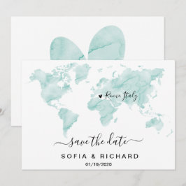 Wedding Destination Watercolor - Weltkarte Herzlic Einladung