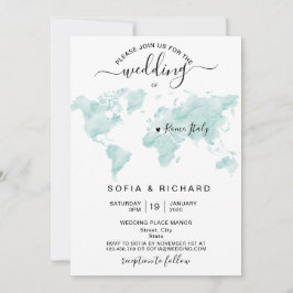 Wedding Destination Watercolor - Weltkarte Herzlic Einladung