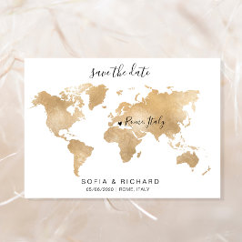 Wedding Destination World Map Gold Removable Heart Einladung