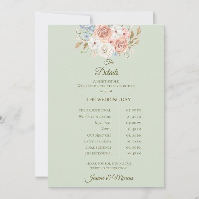 Wedding details card sage green floral garden einladung (Vorderseite)