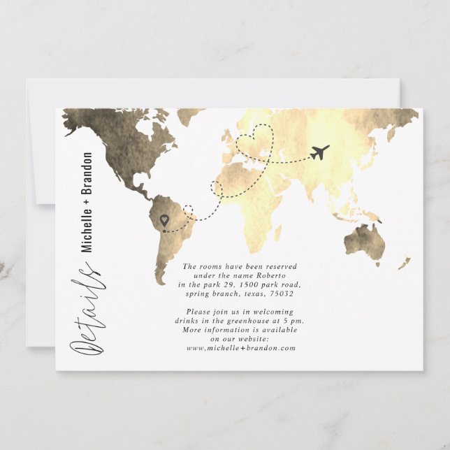 Wedding details map watercolor blue dankeskarte (Vorderseite)