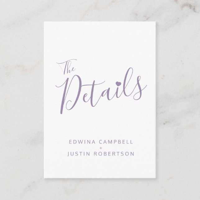 Wedding details simple purple white enclosure card begleitkarte (Vorderseite)