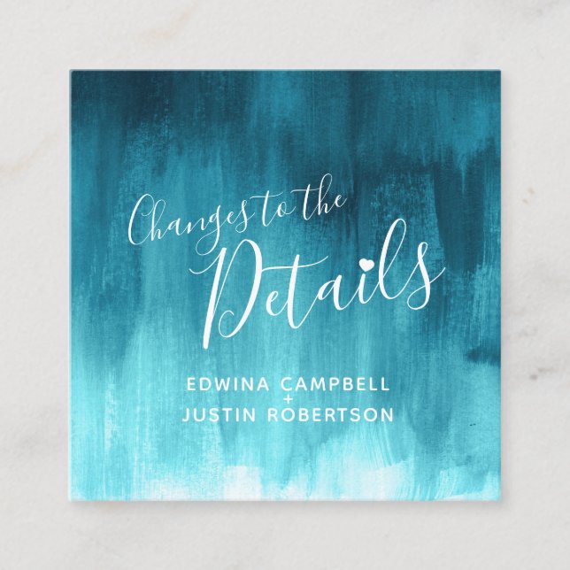 Wedding details teal blue green art changes card begleitkarte (Vorderseite)