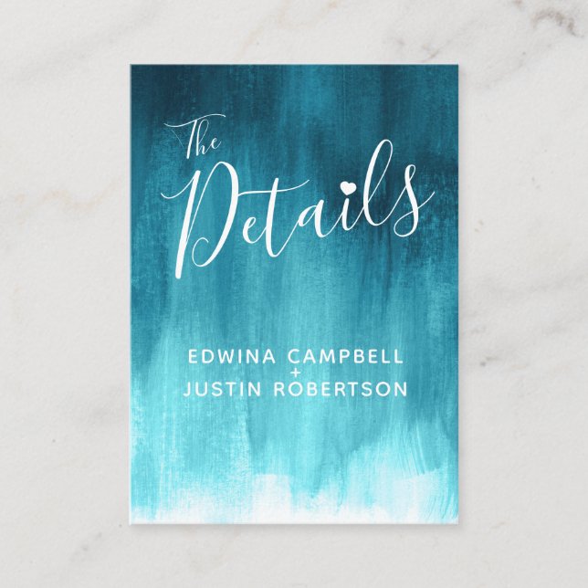 Wedding details teal blue green art enclosure card begleitkarte (Vorderseite)