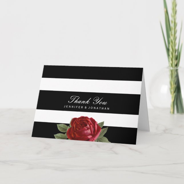 Wedding die Schwarzweiss-Streifen danken Ihnen Dankeskarte (Vorderseite)
