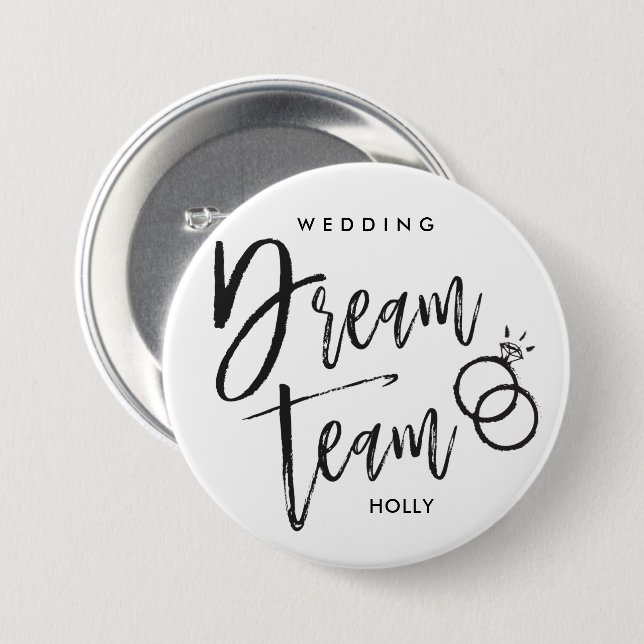 Wedding Dream Team | Black Script Rings Two Button (Vorne & Hinten)