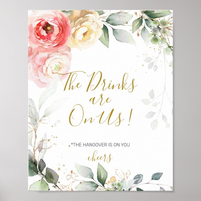 Wedding Drinks Sign, Modern Open Bar Wedding Sign Poster (Vorne)