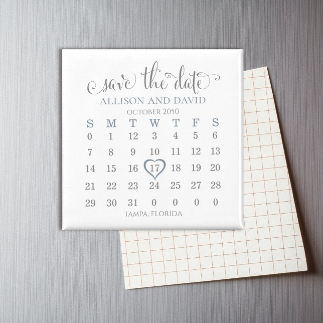 Wedding Dusty Blue 5 Rows Kalender Save the Date Magnet (Von Creator hochgeladen)