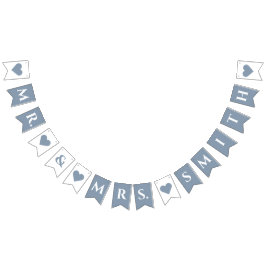 Wedding Dusty Blue Hearts Mr. und Mrs. Kurz Name Wimpelkette