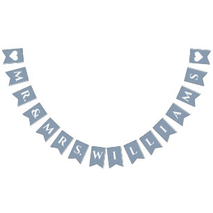 Wedding Dusty Blue Mr. & Mrs. 8 Letter Name Simple Wimpelkette