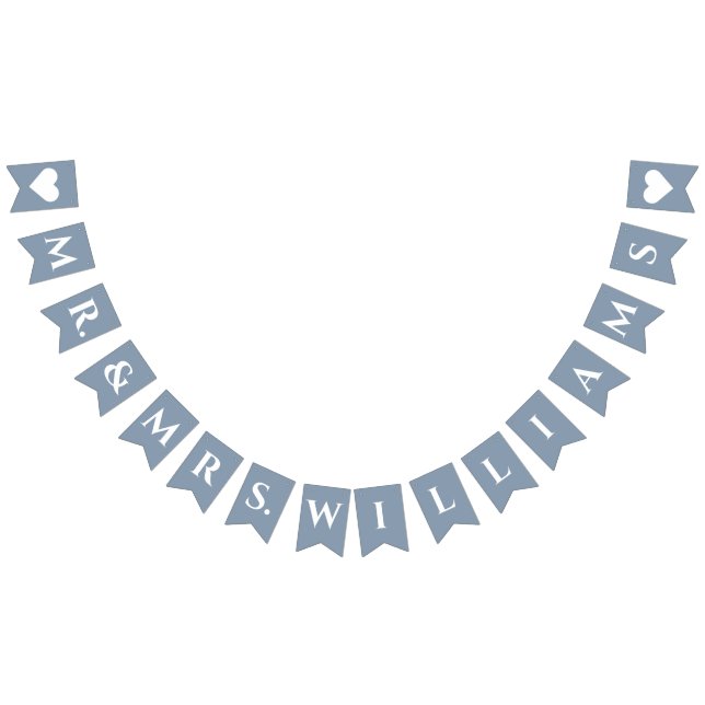 Wedding Dusty Blue Mr. & Mrs. 8 Letter Name Simple Wimpelkette (Alle)
