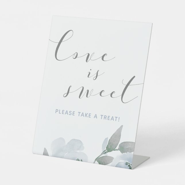 Wedding Dusty Blue Watercolor Liebe ist süß Sockelschild (Vorderseite)