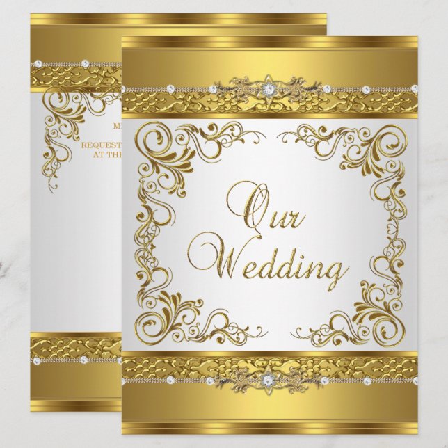 Wedding Einladung Metallic Gold White Diamond (Vorne/Hinten)