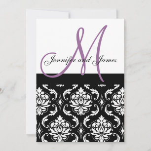 Wedding Einladungen Purple Monogram Names Damask