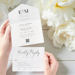 Wedding Elegant Modern Simple Chic Foliage QR Code All In One Einladung