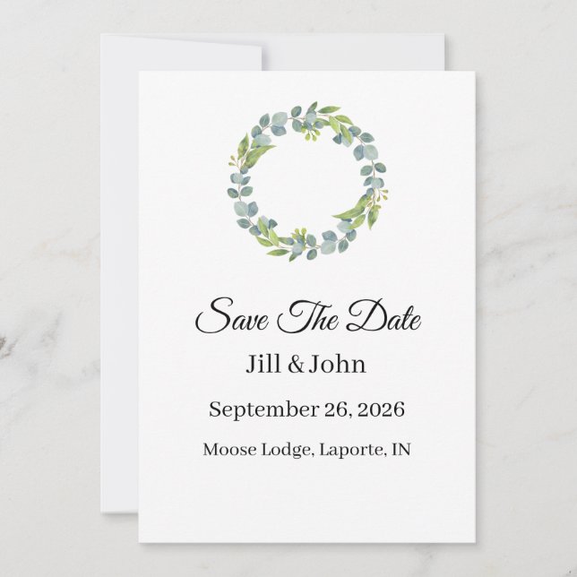 Wedding Eucalyptus Wreath Vertical  Save the Date  (Vorderseite)