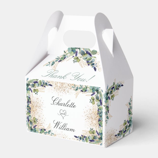Wedding Eukalyptus gold Glitzer vielen Dank Geschenkschachtel (Vorderseite)