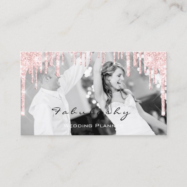 WeddinG Eventplaner Glitzer Tropfen Pink Foto Visitenkarte (Vorderseite)
