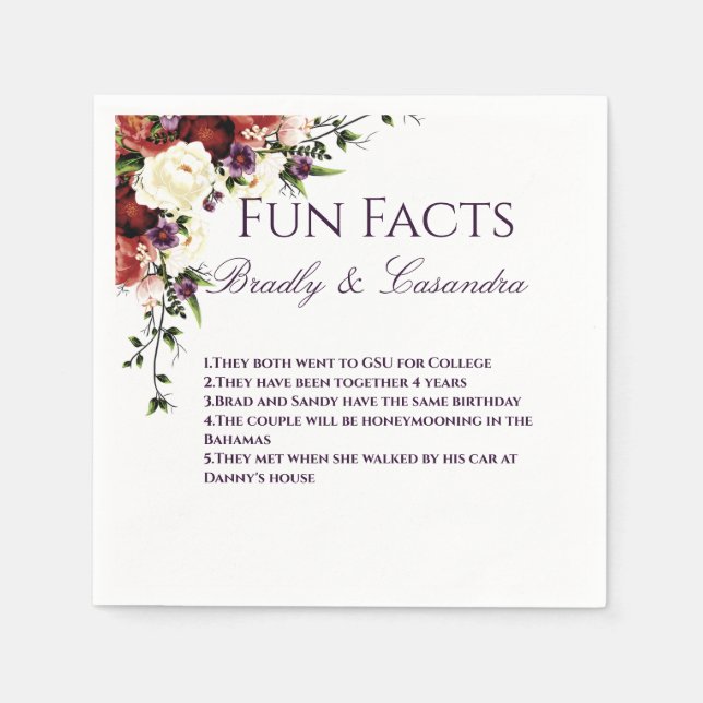Wedding Fall Floral White Fun Fakten Serviette (Vorderseite)