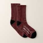 Wedding Favor Funny Burgundy Socken<br><div class="desc">Get your wedding guests out on the dance floor in these fun "these feet danced to love at the wedding of" socks. Personalize these souvenir keepsakes with your first names and wedding date in white typography against a burgundy background.</div>