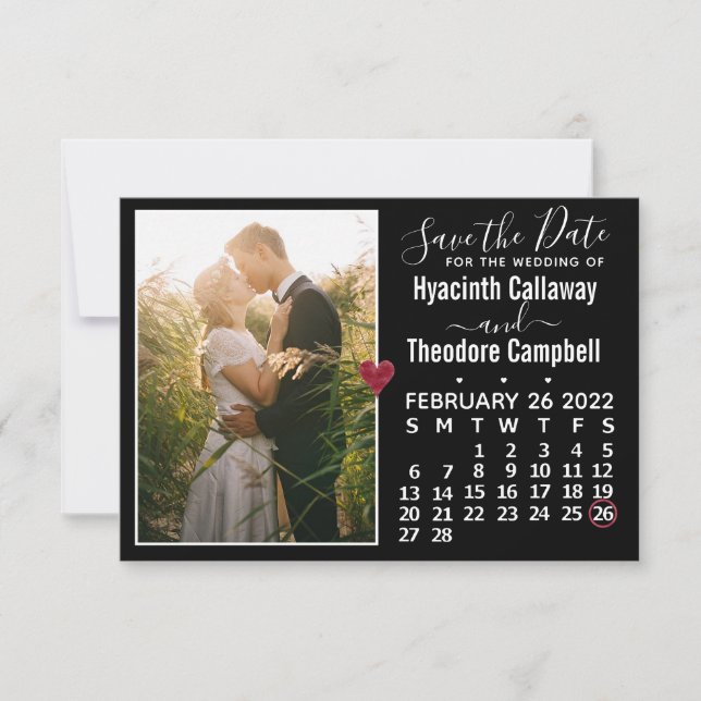 Wedding Februar 2022 Calendar Foto Black Save The Date (Vorderseite)