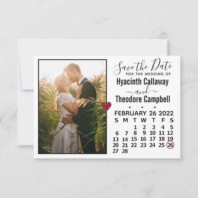 Wedding Februar 2022 Calendar Foto White Save The Date (Vorderseite)