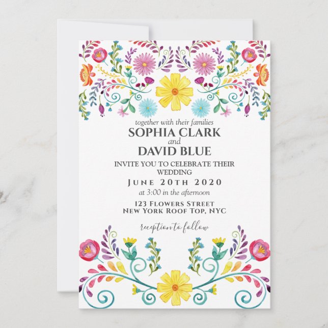 Wedding Fiesta Floral mexikanisch Einladung (Vorderseite)