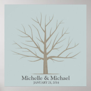 Wedding Fingerprint Tree - Square Blue Poster