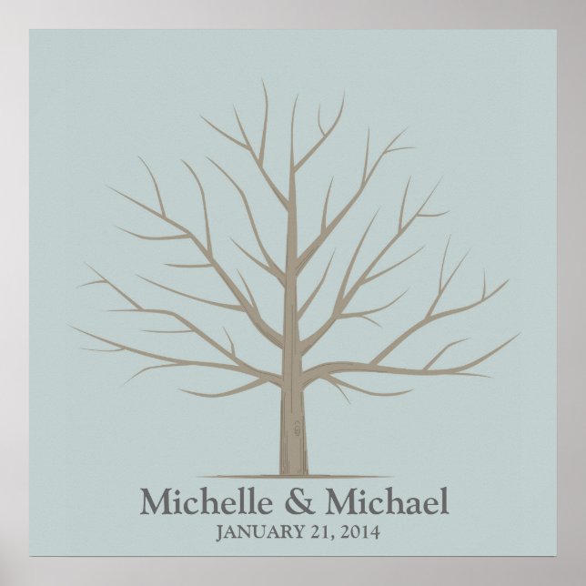 Wedding Fingerprint Tree - Square Blue Poster (Vorne)