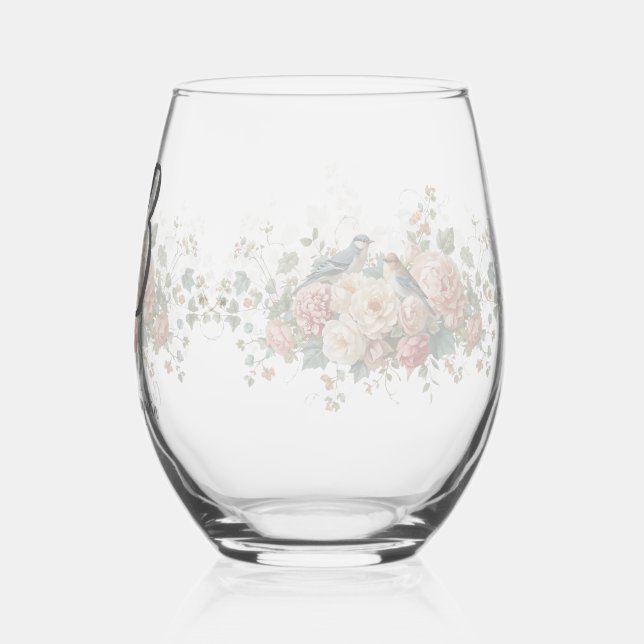 Wedding floral bird Monogram Elegant Simple Minima Weinglas Ohne Stiel (Rückseite)