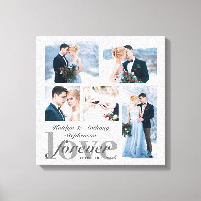 Wedding FOREVER LOVE Foto Collage Custom Color Leinwanddruck (Vorderseite)