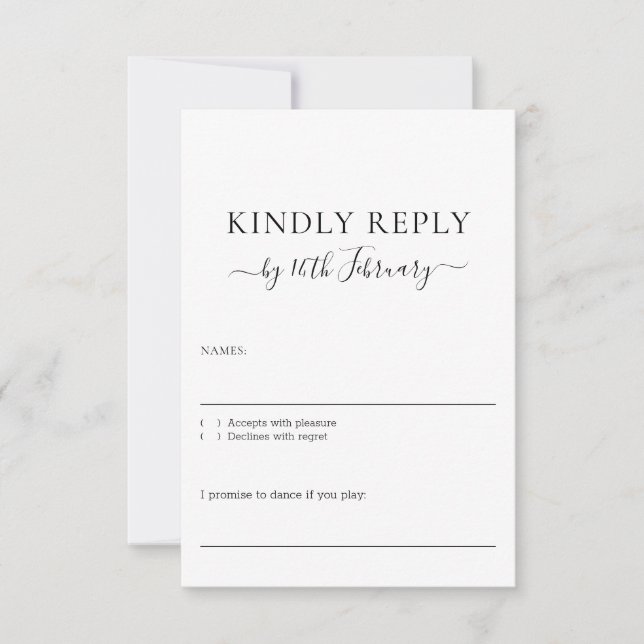 Wedding Formal Black Signature Kindly Reply RSVP Karte (Vorderseite)