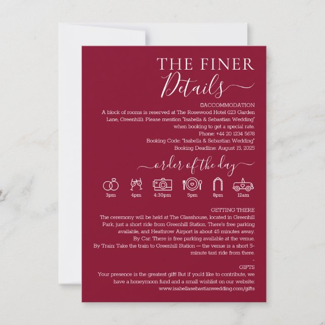 Wedding Formal Burgundy Finer Details Einladung (Vorderseite)