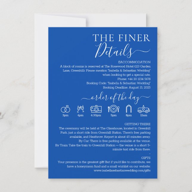 Wedding Formal Cobalt Blue Finer Details Einladung (Vorderseite)