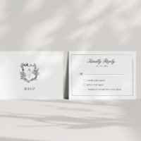 Wedding Formal Floral Crest Monogram RSVP Card