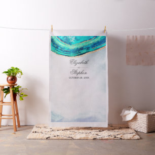 Wedding Foto Booth Backdrop Aquamarin Gold Agate G Stoff