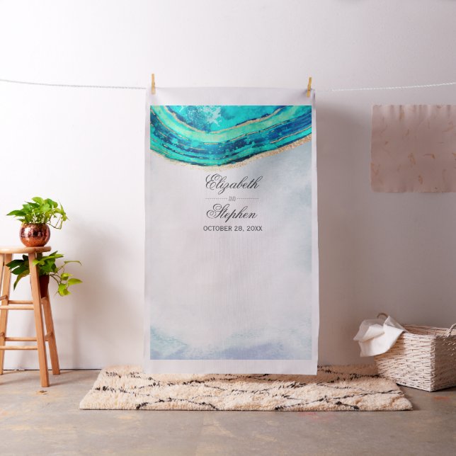 Wedding Foto Booth Backdrop Aquamarin Gold Agate G Stoff (Beispiel)