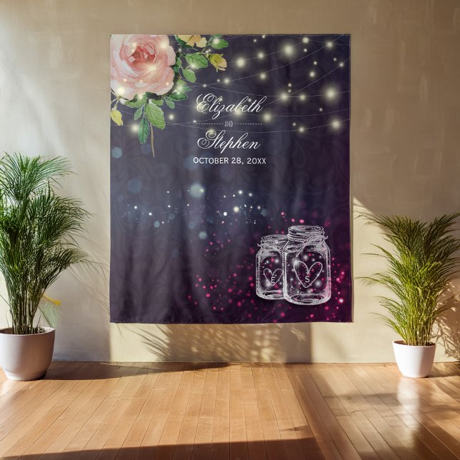 Wedding Foto Booth Backdrop Chic Floral Mason Jar Wandteppich (Von Creator hochgeladen)