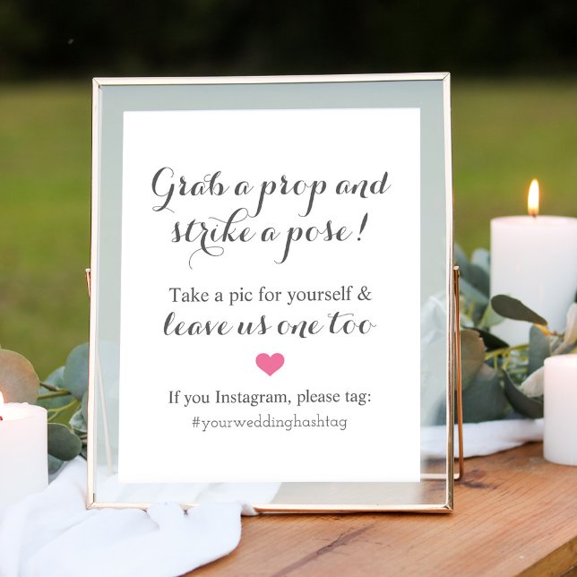 Wedding Foto Booth Gray Pink Instagram Hashtag Poster (Von Creator hochgeladen)